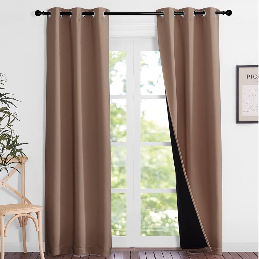 NICETOWN 100% Blackout Curtains, 1 Pair (2 Panels W37inxL84in), Cappuccino Color